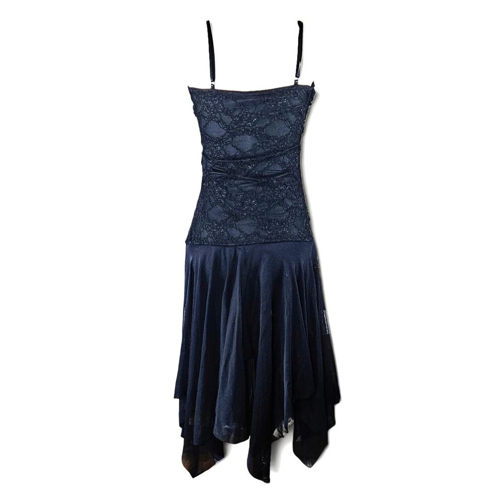 Y2k Euro Mesh Dress Midi Whimsigoth Dark Fairy Asymmetrical Hem - Small - Picture 2 of 5